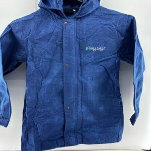Frogg Toggs Rain Jacket Mens Large Blue Zip Snap Up Hooded Lightweight
